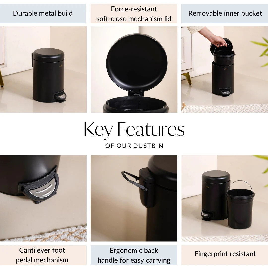 Clean Curve Dustbin With Removable Bucket Black 3000ml - Image 5