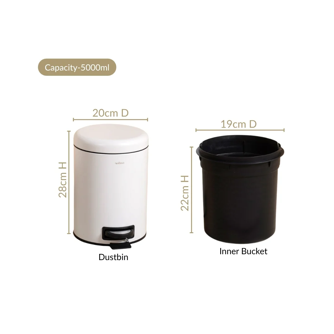 Clean Curve Metal Dustbin With Removable Bucket White 5000ml - Image 4