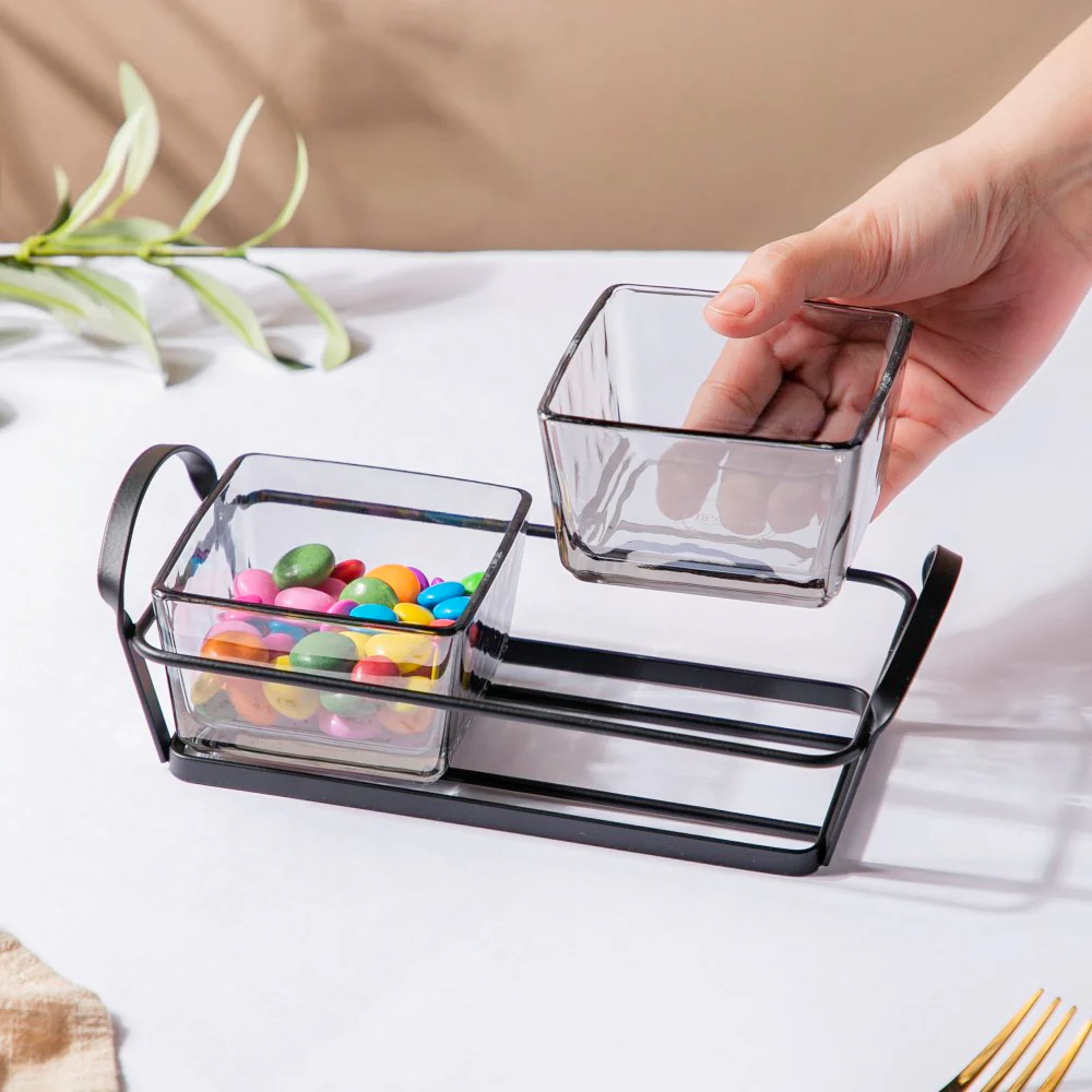 Clear Glass Bowl With Tray Set Of 3 200ml - Image 3