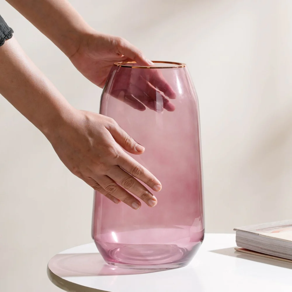 Clear Glass Gold Detailed Vase Purple 11 Inch - Image 2