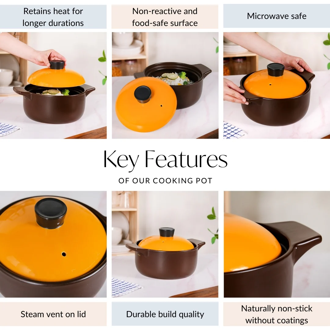 Clementine Ceramic Deep Cooking Pot With Lid 3200ml - Image 4