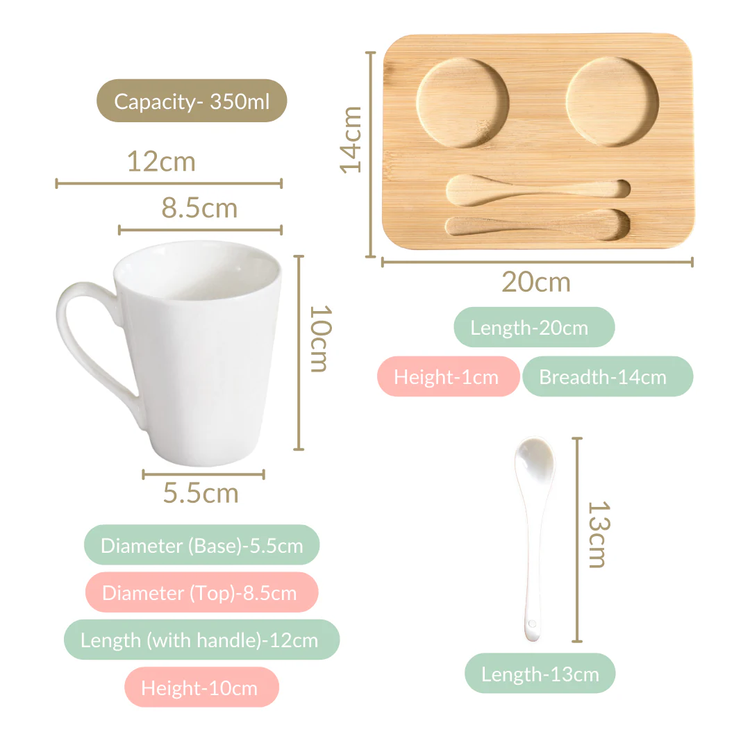 Coffee Mugs And Spoons With Wooden Tray For Two 350ml - Image 4