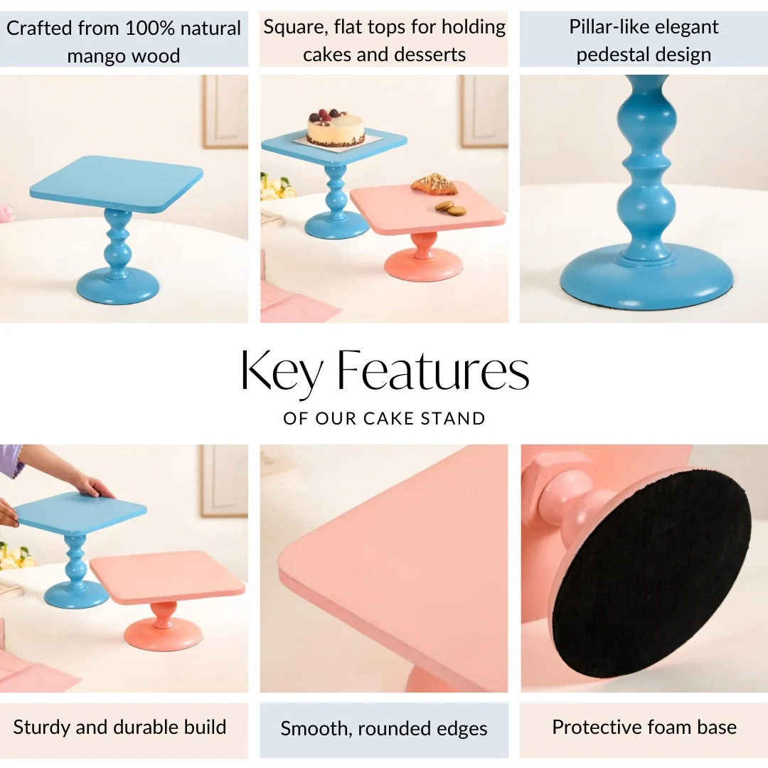 Colour Pop Square Riser Cake Stand Set Of 2 Peach Blue - Image 6
