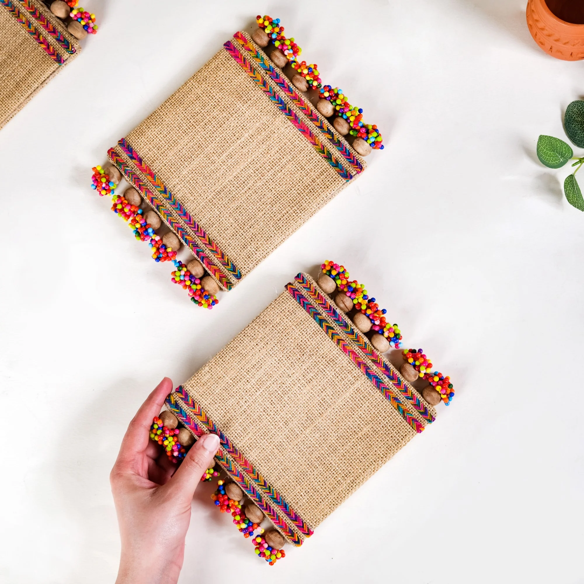 Colourful Jute Mini Trivet Mats Set of 2 - Image 2