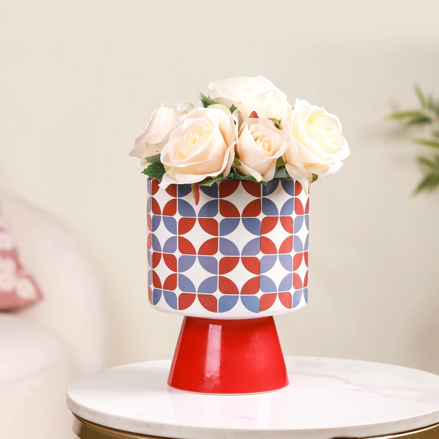 Colourful Pedestal Vase Bauhaus Red - Image 2