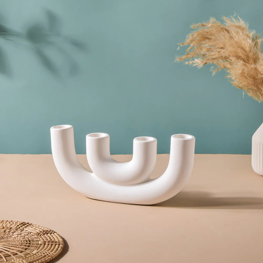 Contemporary Ceramic Candle Stand Oatmeal White - Image 3