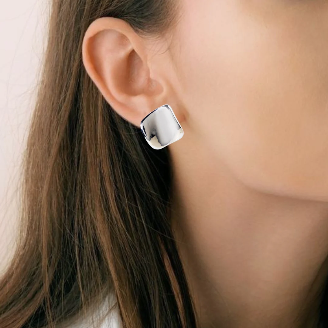 Contemporary Hammered Silver Toned Studs - Image 2
