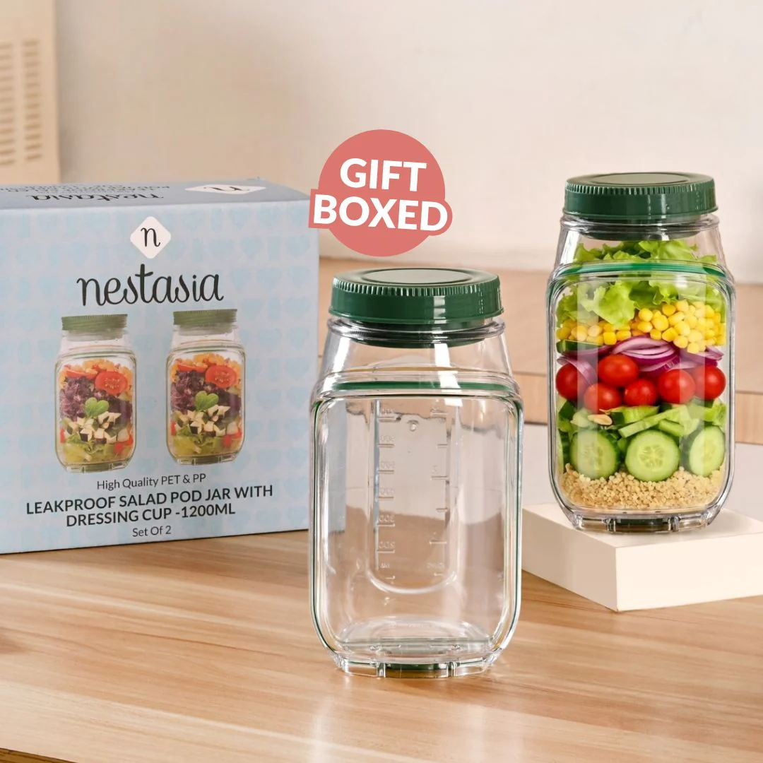 Convertible Salad Pod Jar Bowl With Cup Set Of 2 Leakproof 1200ml - Image 10