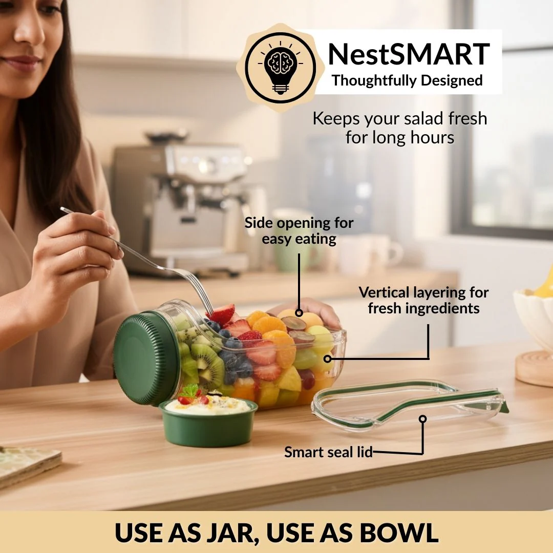 Convertible Salad Pod Jar Bowl With Cup Set Of 2 Leakproof 1200ml - Image 5
