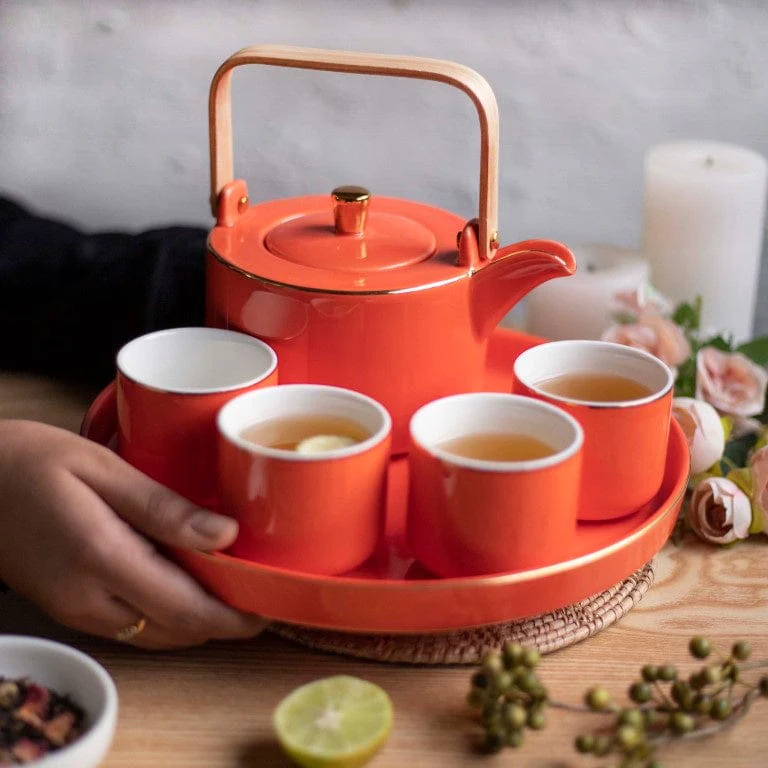 Luxury Tea Set Orange - Image 3
