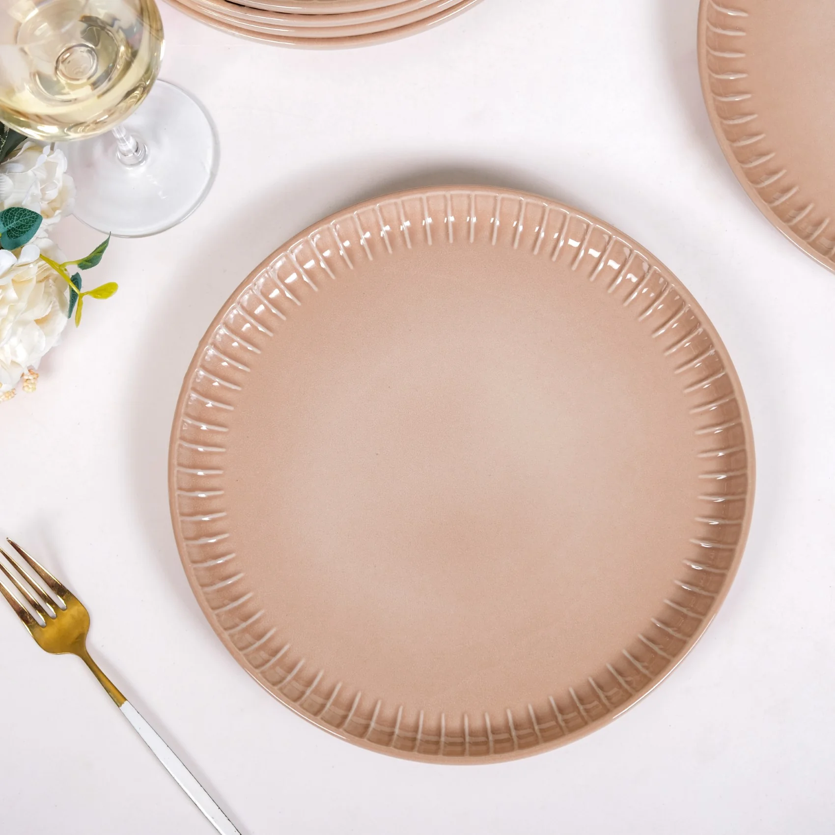 Costola Ceramic Dinner Plate Set Of 6 Pink 10 Inch - Image 7