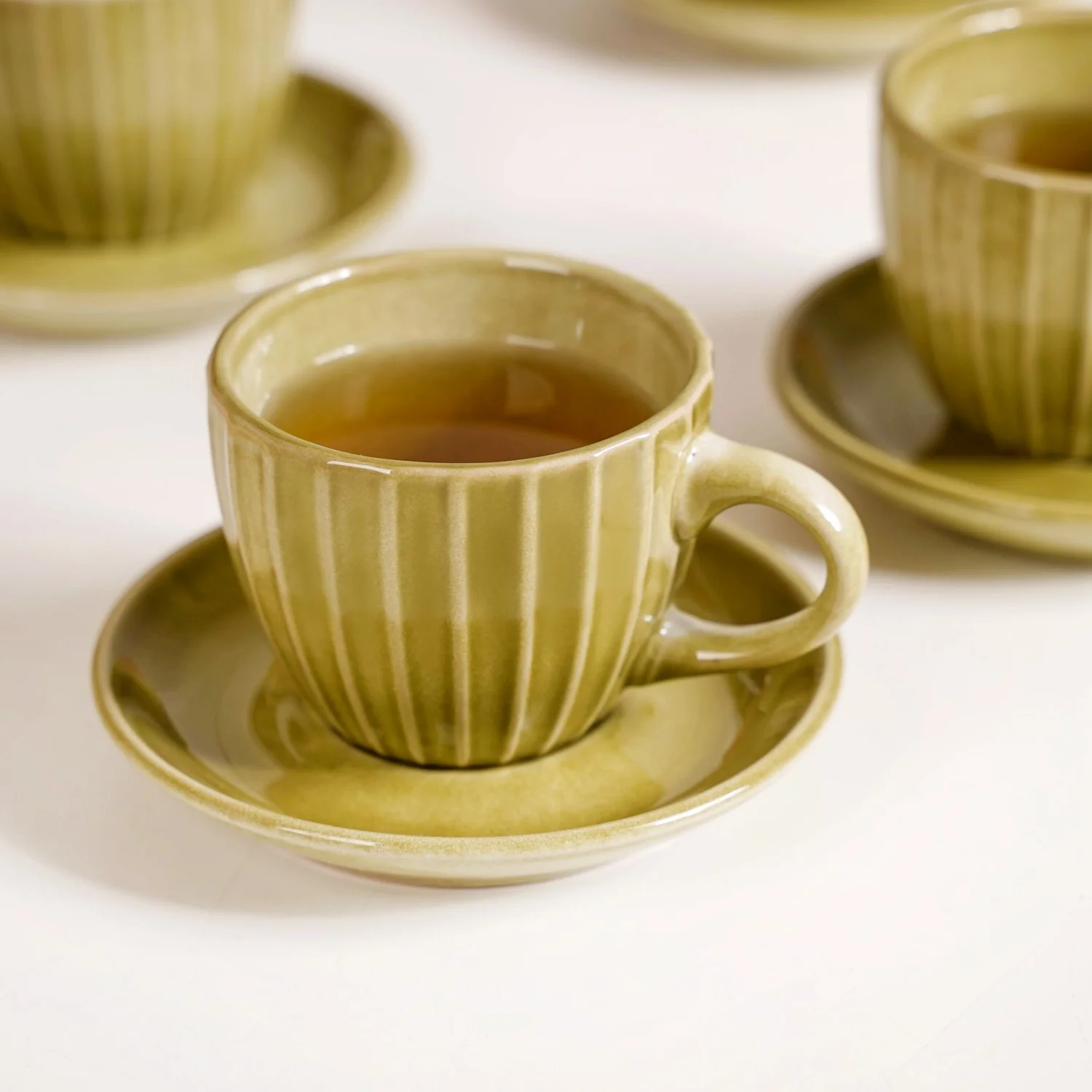 Costola Tea Cup And Saucer Set Of 4 Olive 125ml - Image 3
