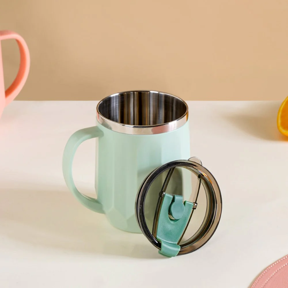 Couples Coffee Mug With Lid Set of 2 Mint Green 400ml - Image 8