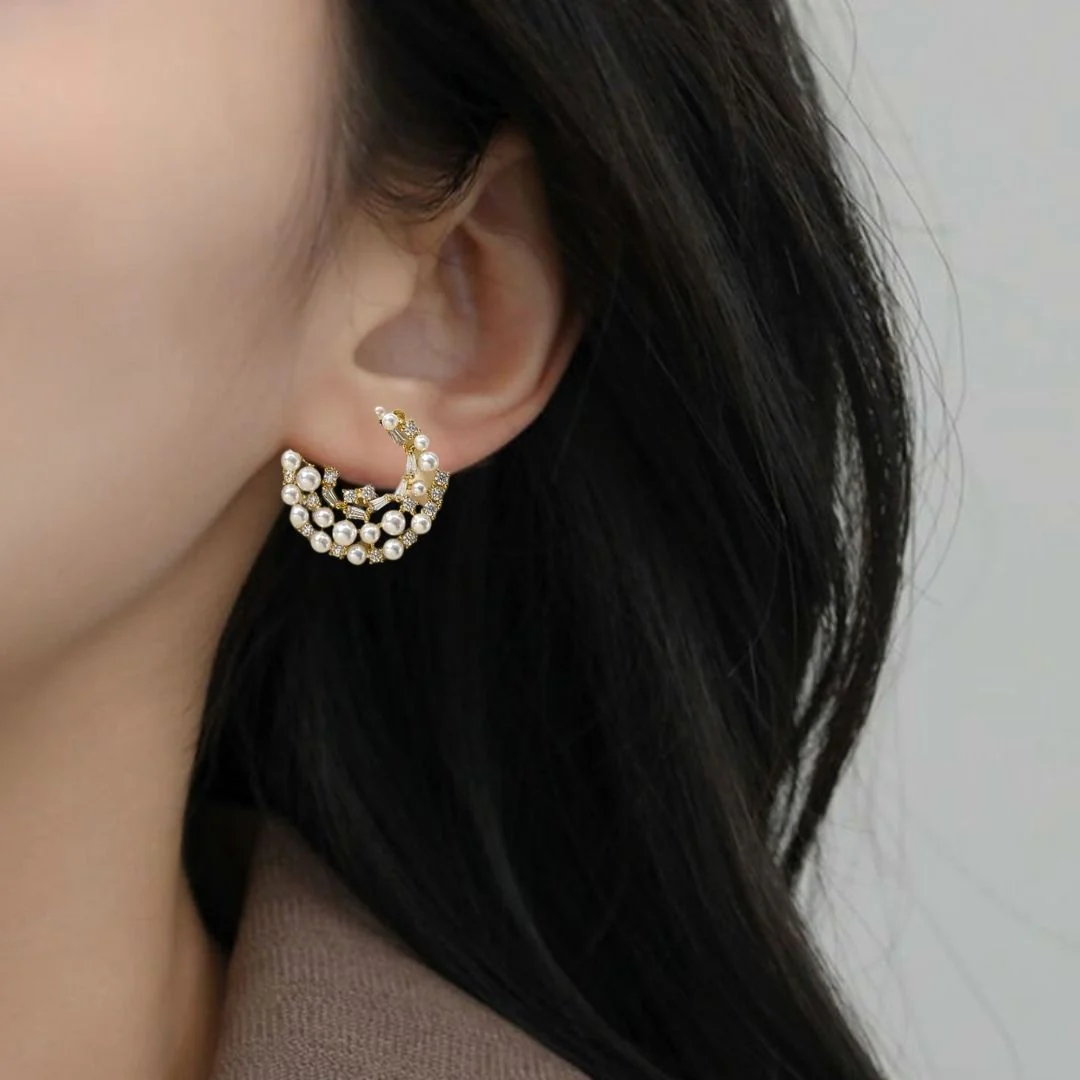 Crescent Cluster Stud Earrings - Image 5