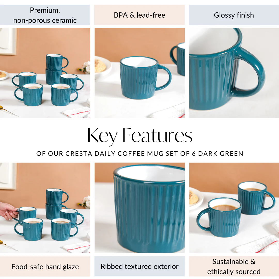 Cresta Daily Coffee Mug Set Of 6 Dark Green 300ml - Image 5