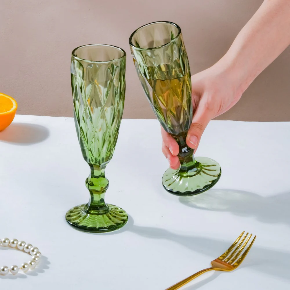 Crystal Textured Champagne Glass Green Set Of 6 150 ml - Image 2