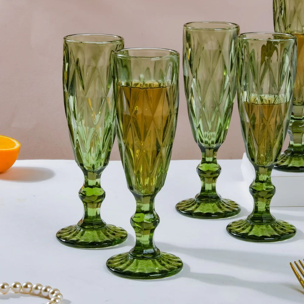Crystal Textured Champagne Glass Green Set Of 6 150 ml - Image 6