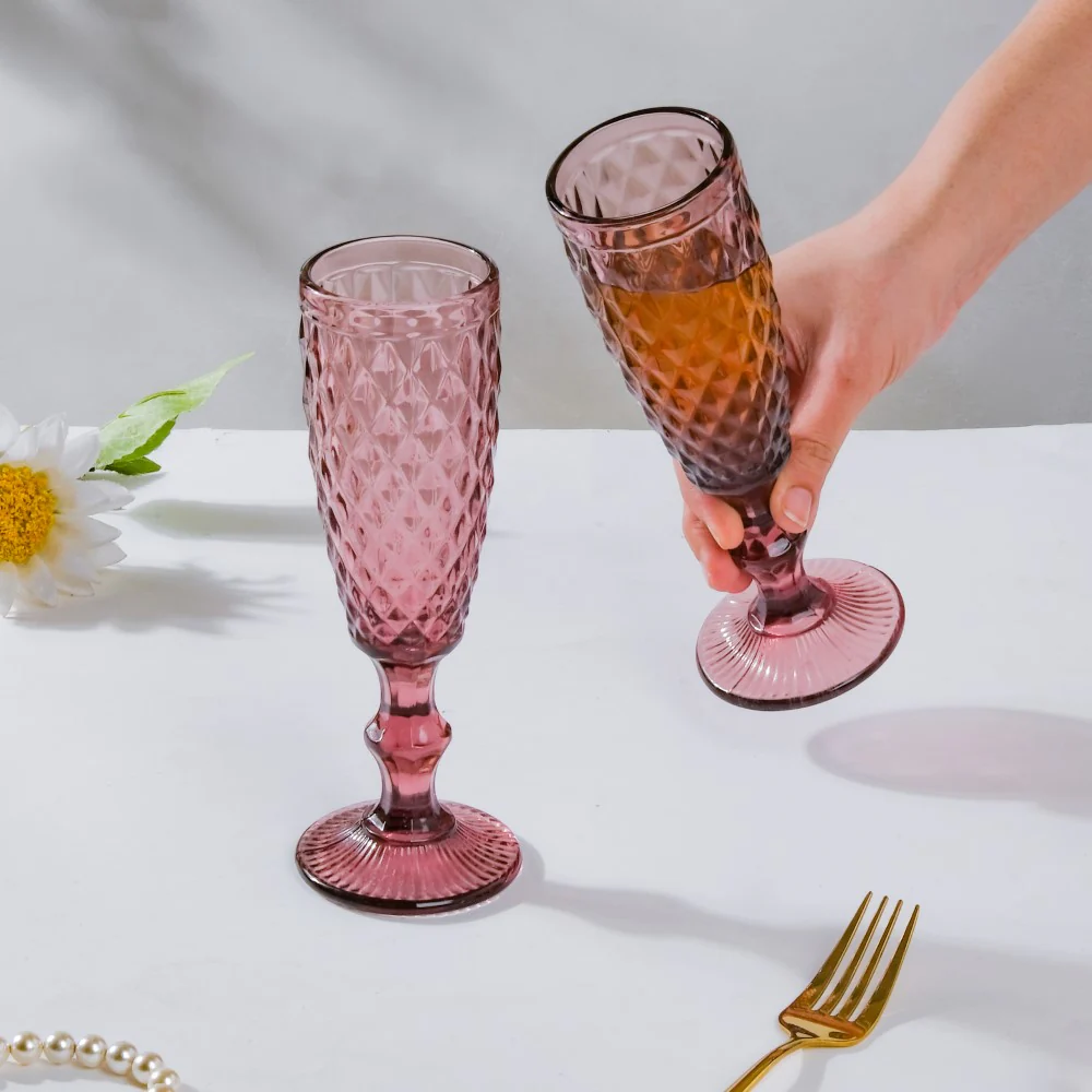 Textured Luxe Champagne Glass Purple Set Of 6 150 ml - Image 2