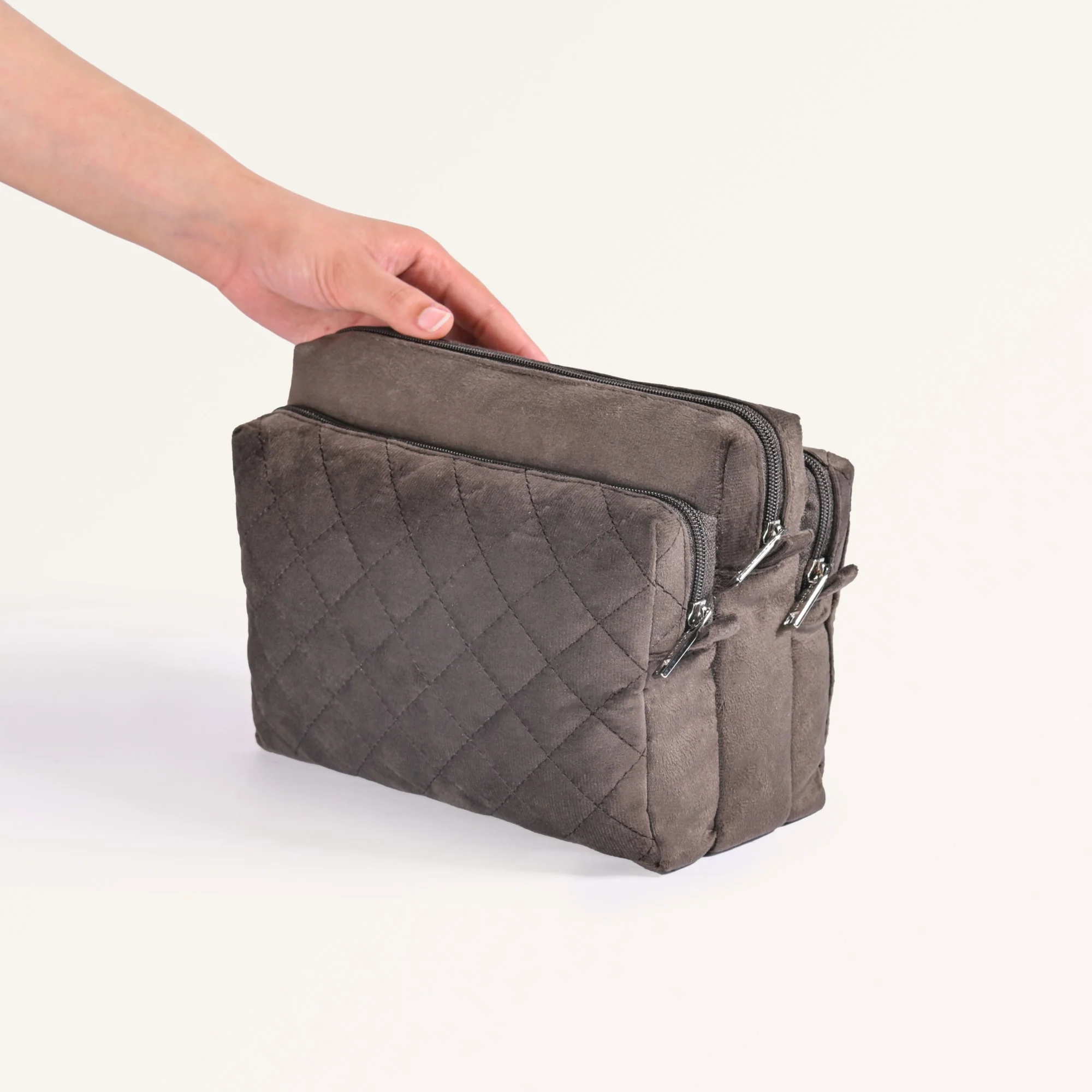 Cushiony Quilted Travel Pouch Brown - Image 2