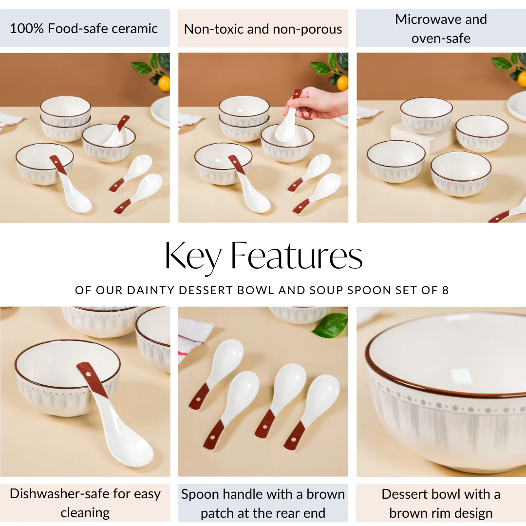 Dainty Dessert Bowl And Soup Spoon Set Of 8 250ml - Image 5
