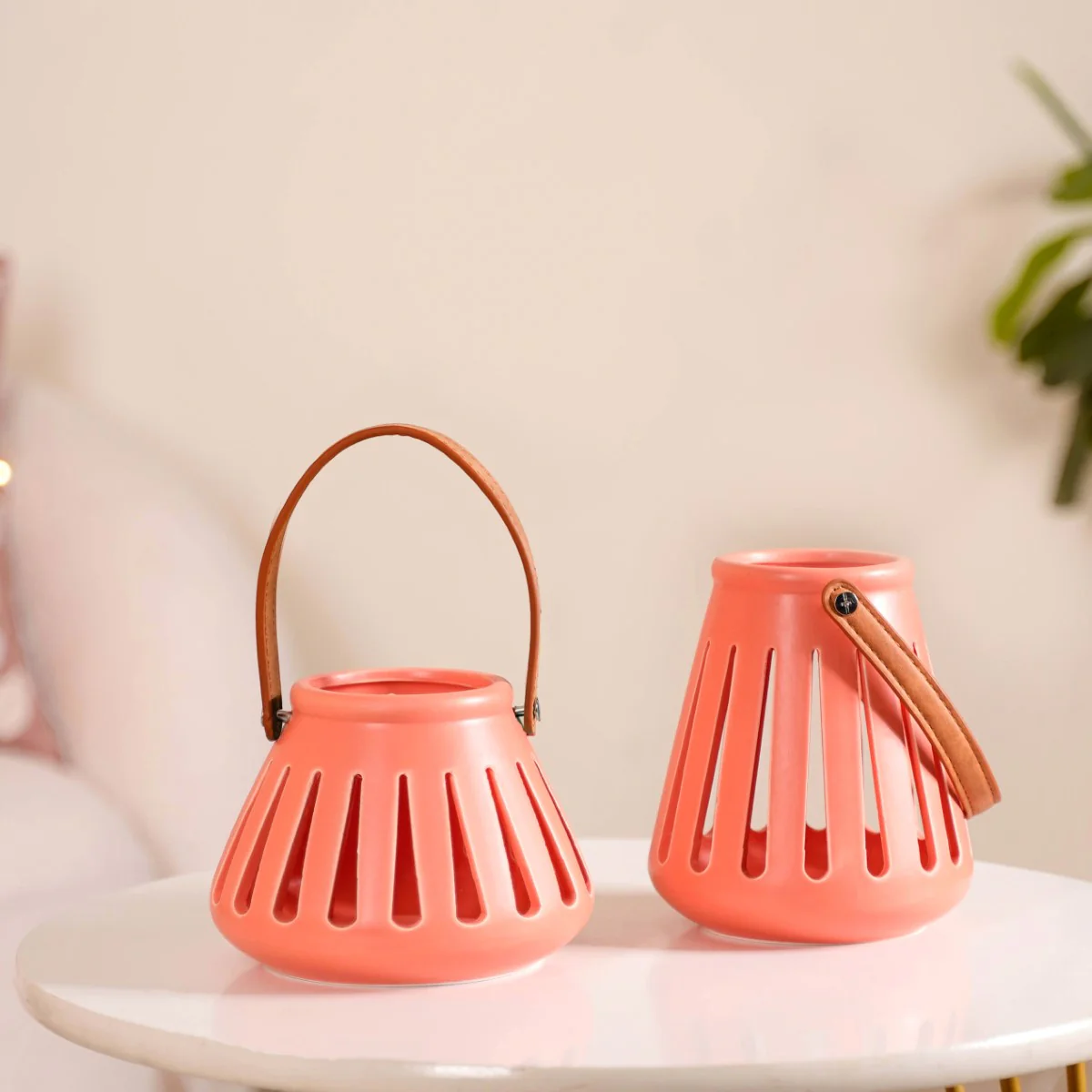 Decor Lantern Coral Red Set of 2 - Image 3