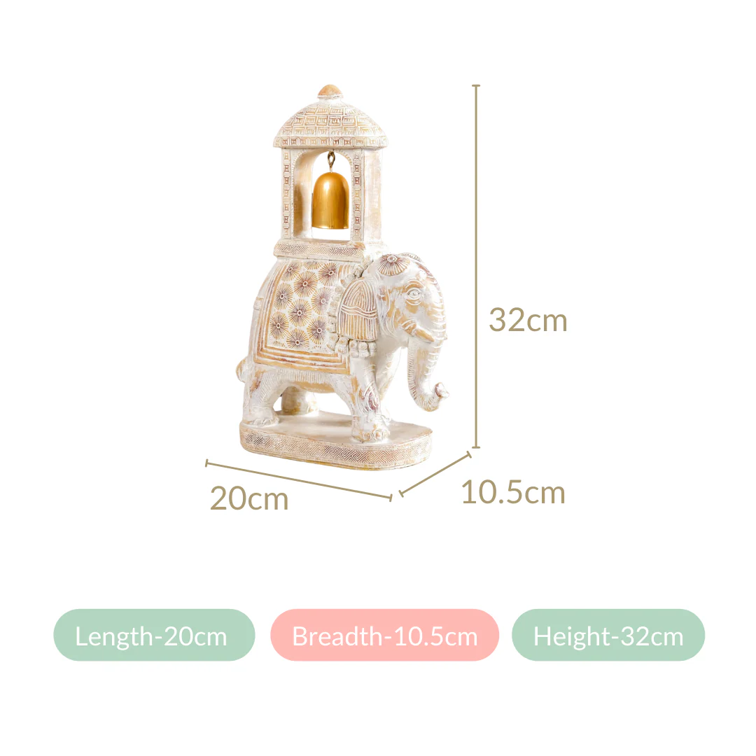 Decorated Elephant With Gold Bell Showpiece White - Image 5