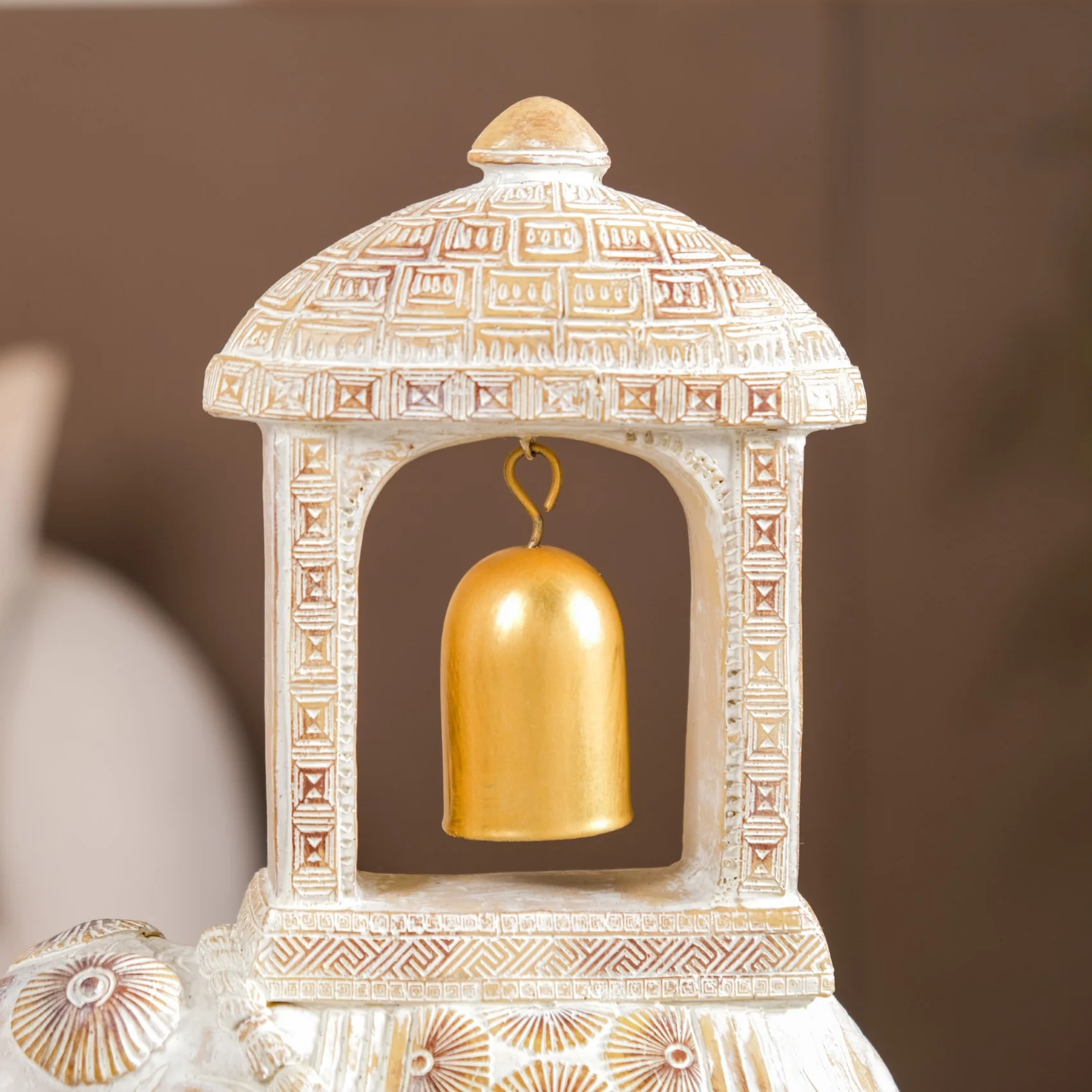 Decorated Elephant With Gold Bell Showpiece White - Image 7
