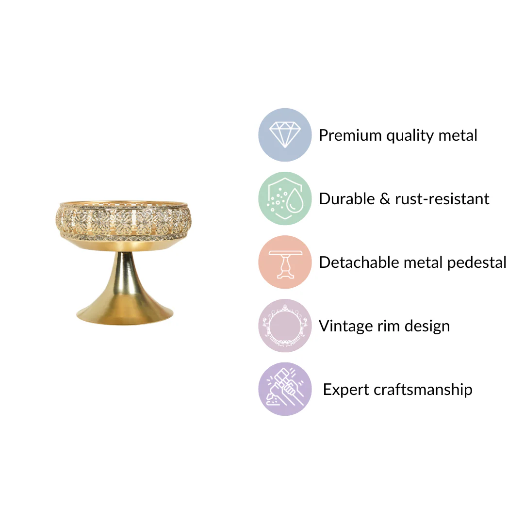Decorative Bowl With Pedestal Gold Small - Image 6