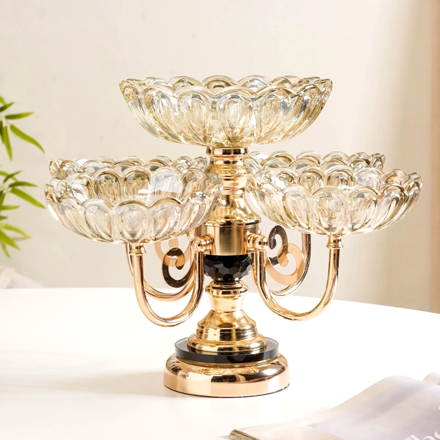 Decorative Glass Bowls Set of 5 With Rotating Metal Stand - Image 3