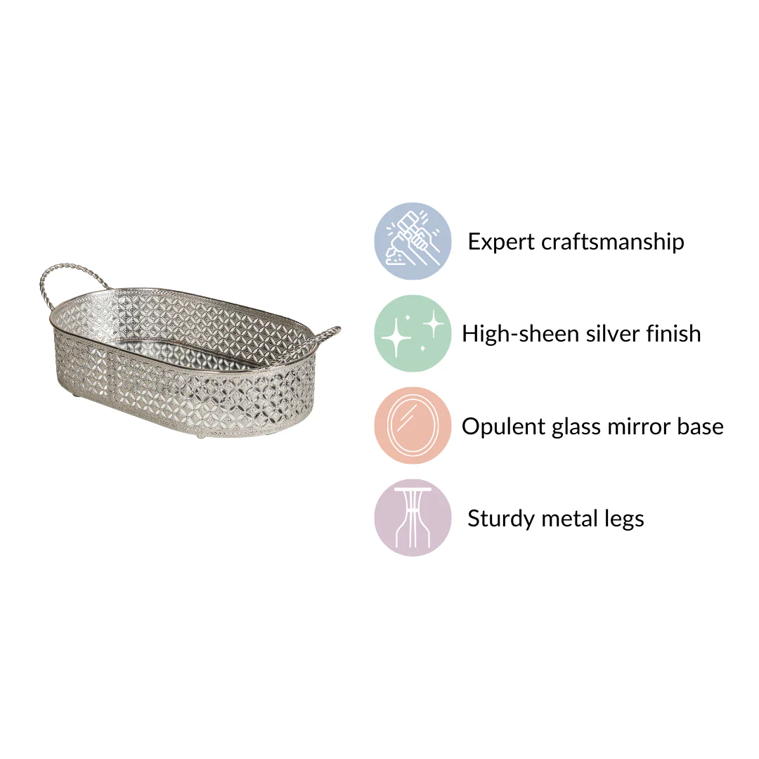 Decorative Oval Tray Silver Small - Image 7