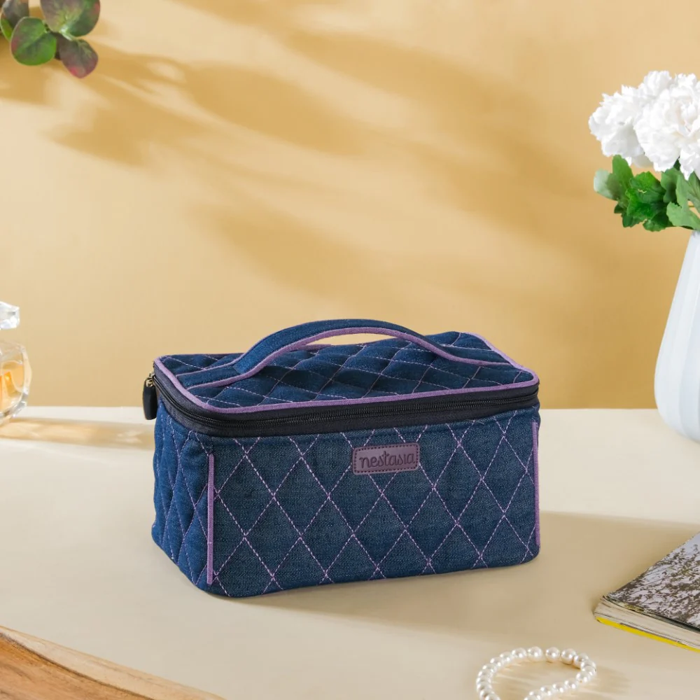 Denim Makeup Bag Set Of 2 Blue And Purple - Image 12