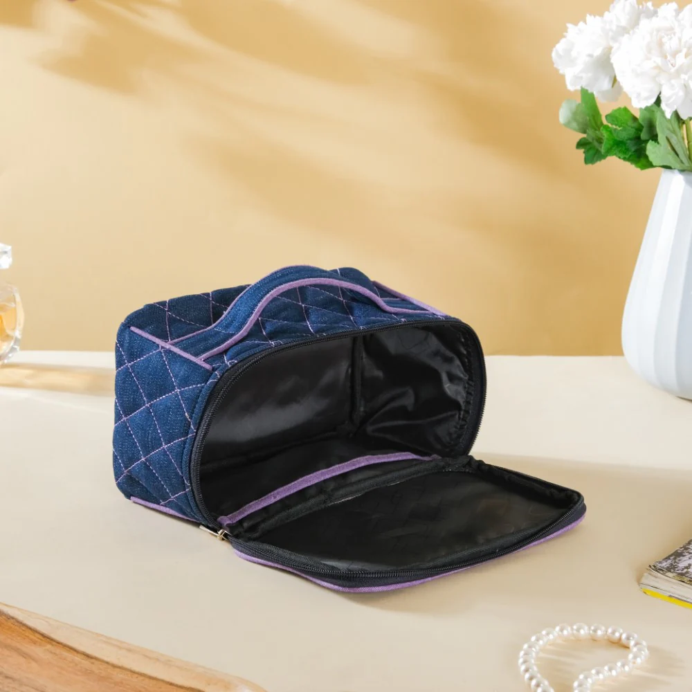 Denim Makeup Bag Set Of 2 Blue And Purple - Image 3