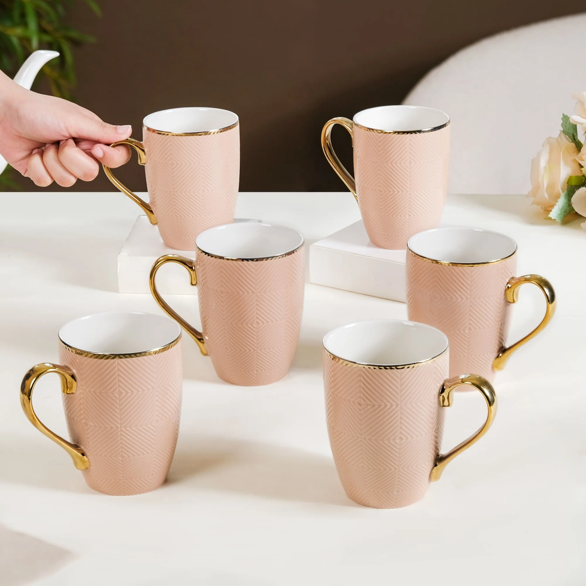 Design Mug For Coffee Set of 6 Beige 330ml - Image 4