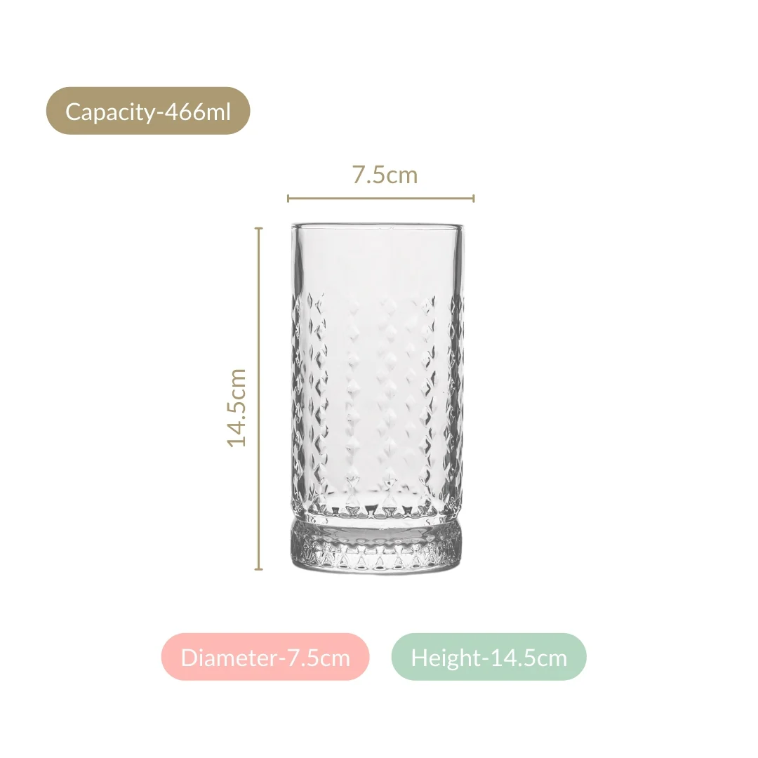 Diamond Design Highball Glass Set Of 6 466ml - Image 5
