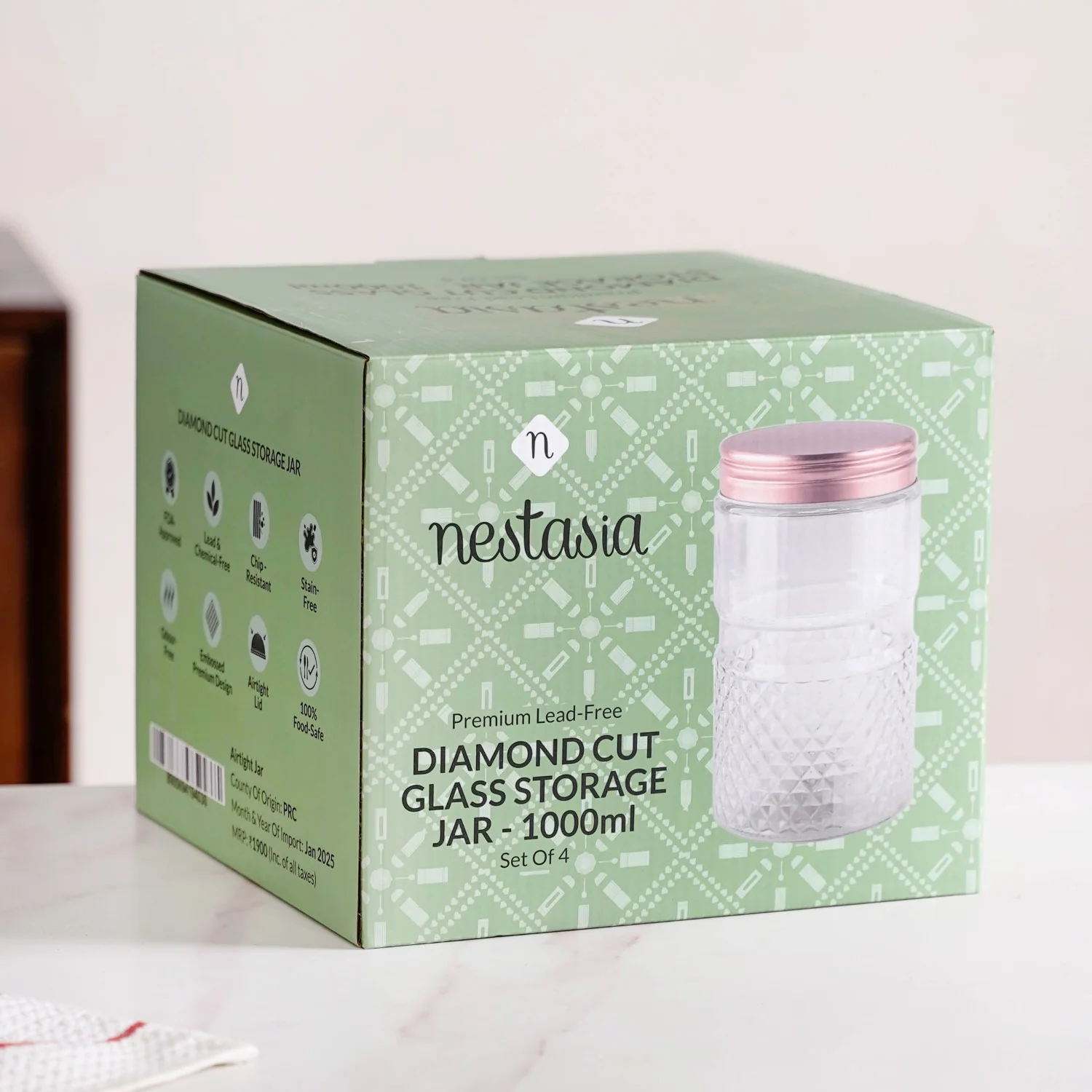 Diamond Embossed Storage Glass Jars With Lids Set Of 4 1000ml - Image 10