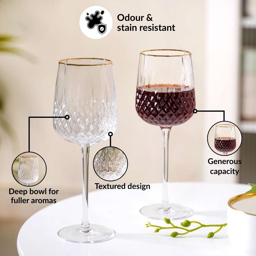 Diamond Texture Goblet Wine Glass Set Of 2 370ml - Image 5