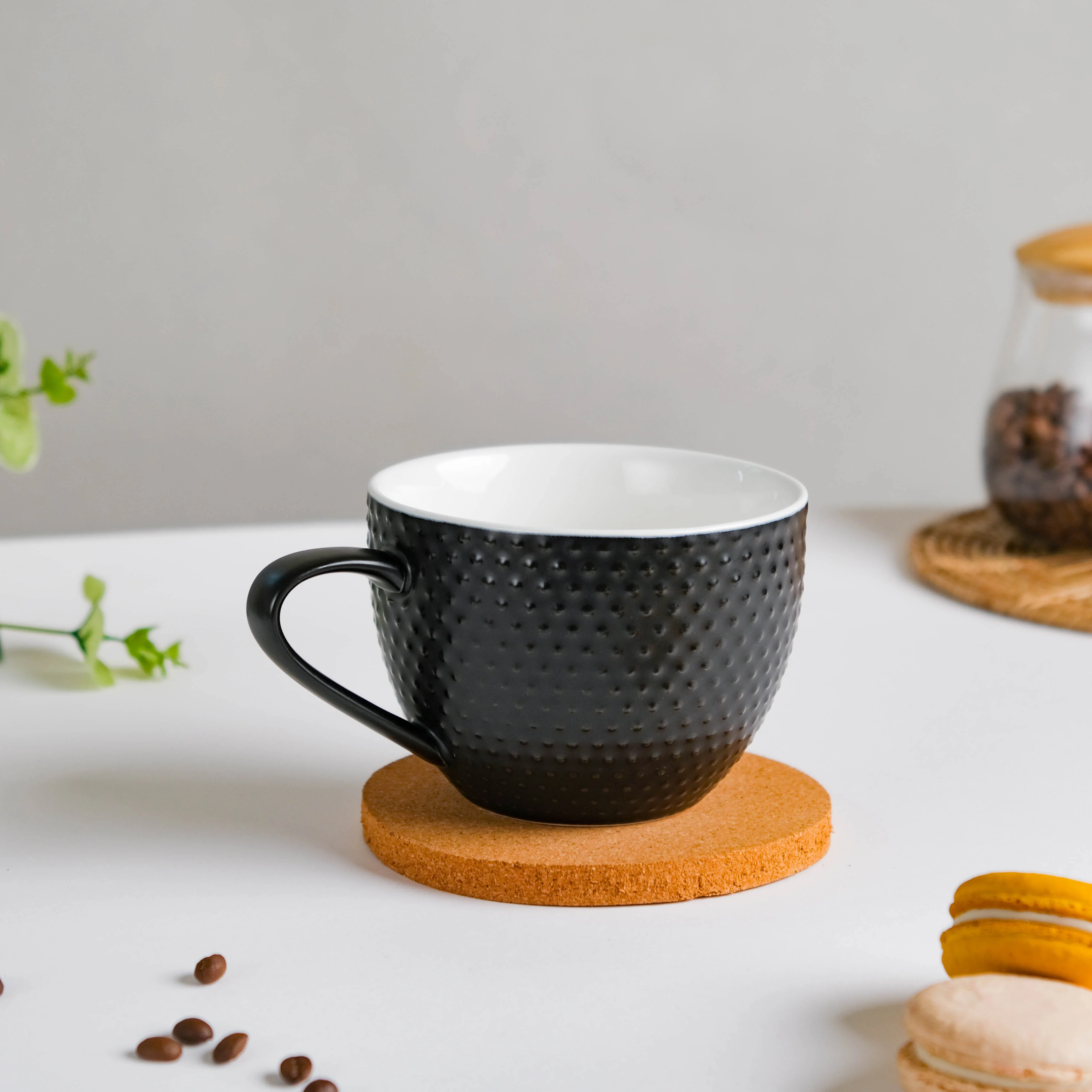 Dotty Modern Black Ceramic Cup With Coaster - Image 3