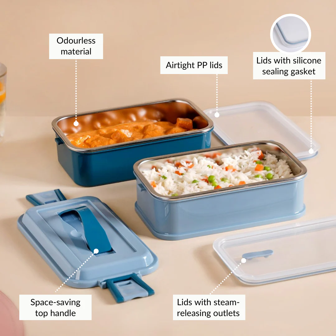 Double Decker Bento Lunch Box Blue 1400ml - Image 5