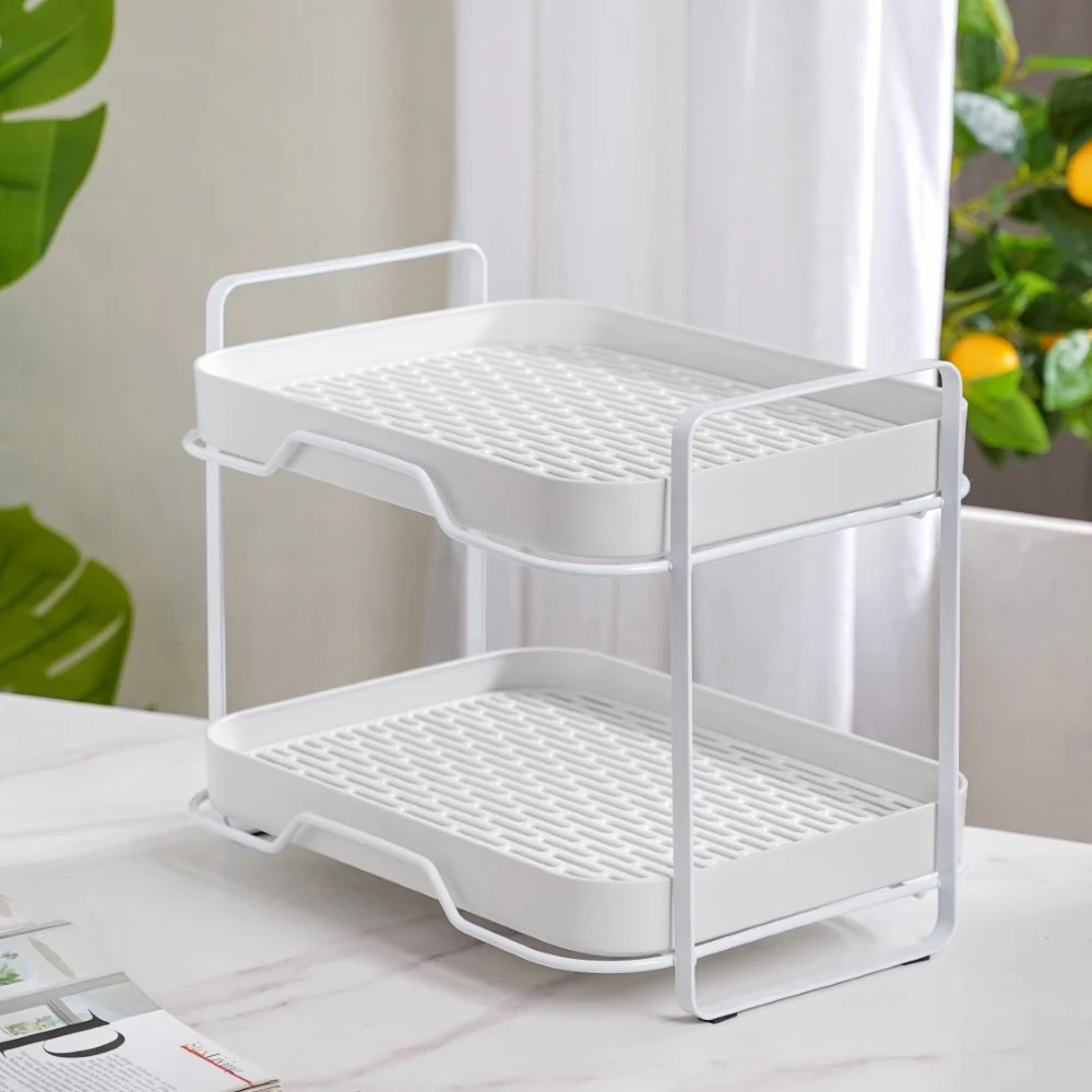 Double Decker Metal Organiser Rack White - Image 15