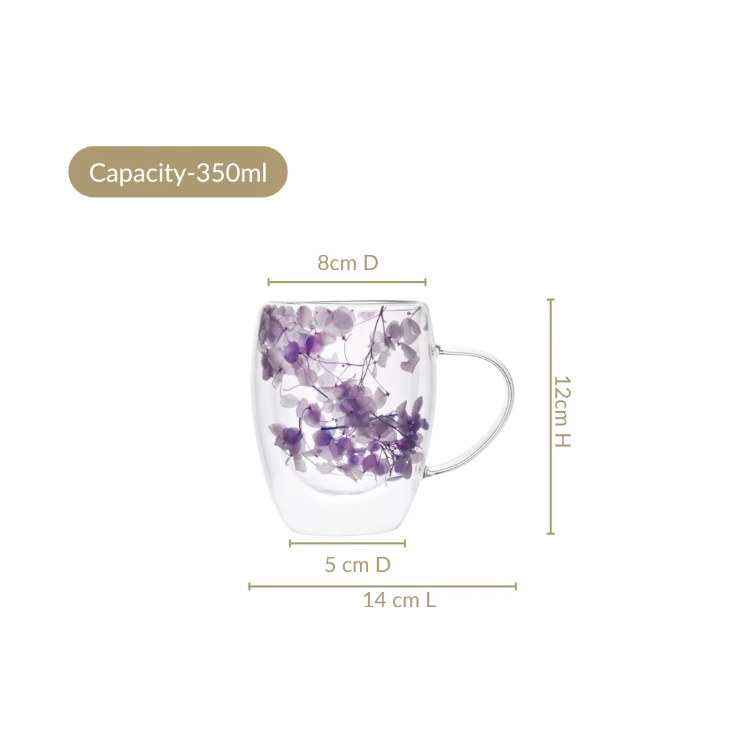 Double Wall Flower Inside Glass Insulated Mug Set Of 2 350ml - Image 4