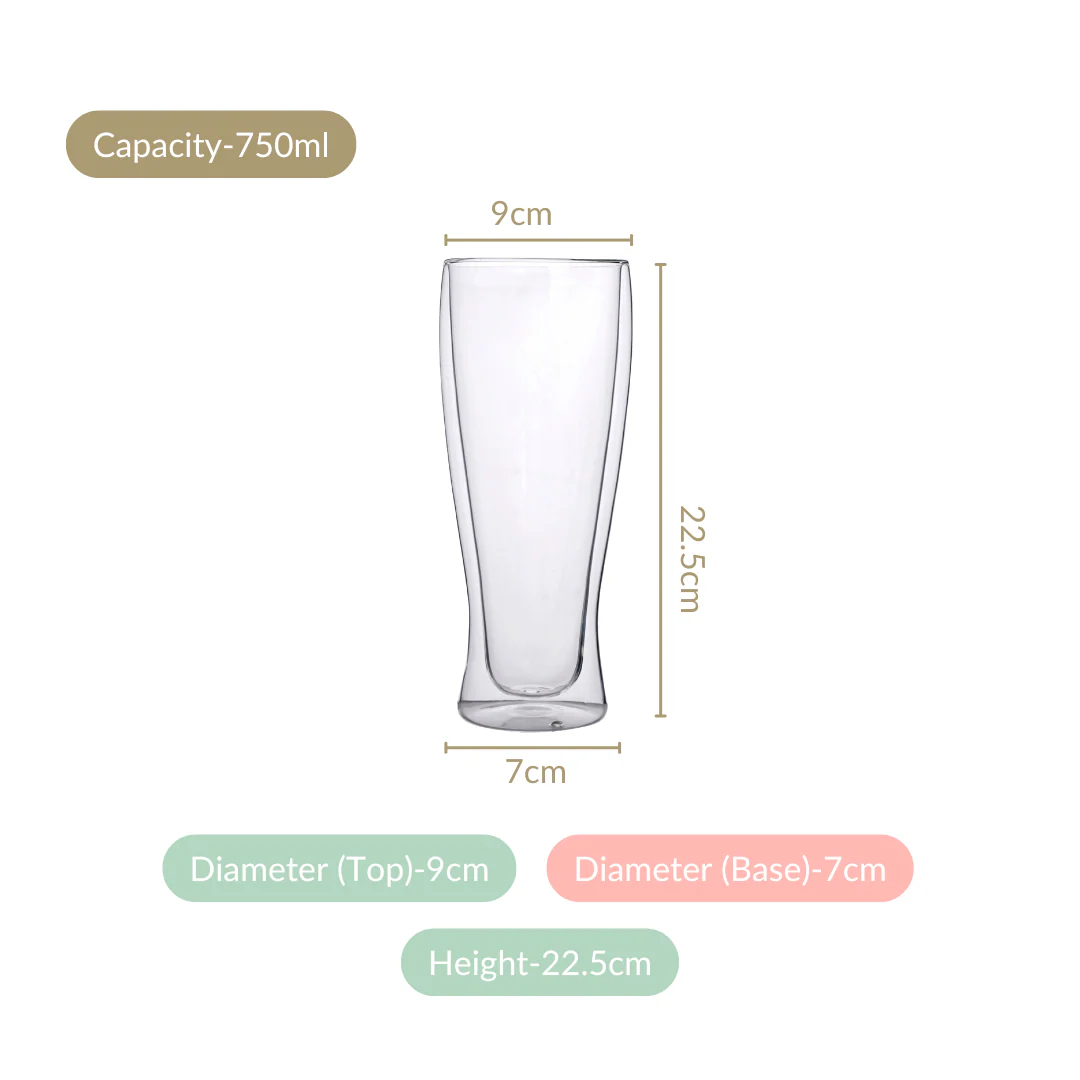 Double Wall Tall Beer Glass Set Of 2 750ml - Image 4