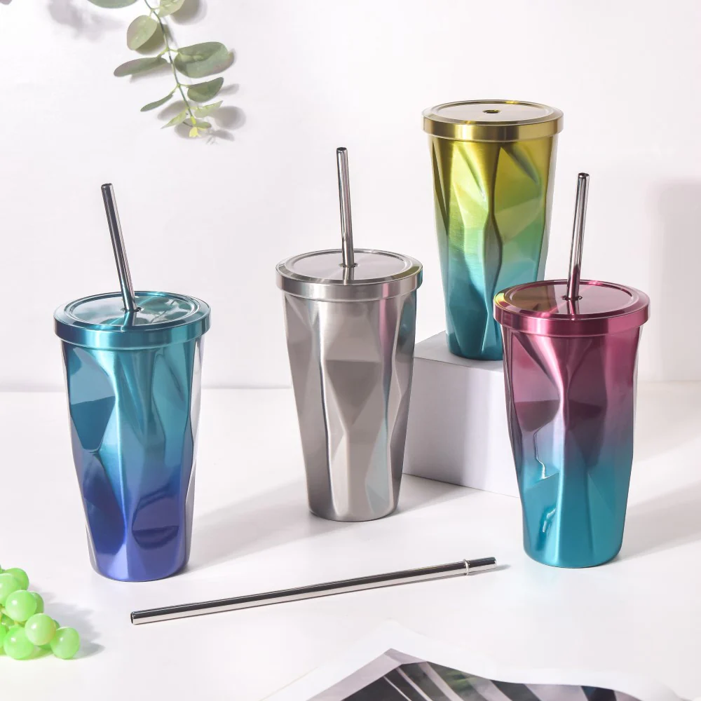 Double Walled Ombre Tumbler With Straw Blue 500ml - Image 6