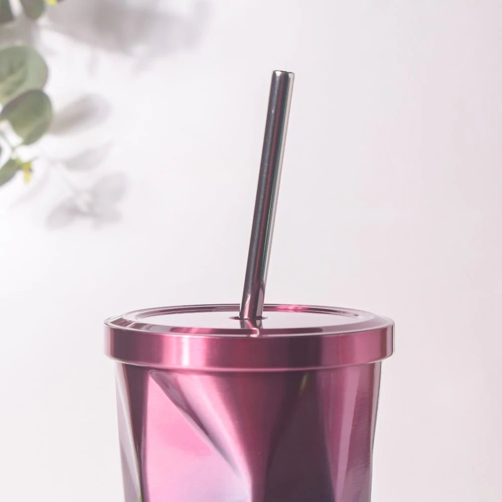 Double Walled Ombre Tumbler With Straw Purple 500ml - Image 4