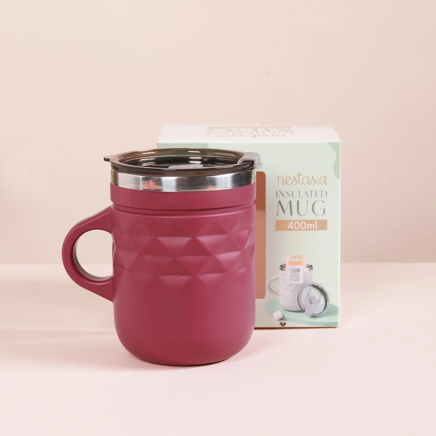 Travel Mug With Lid Magenta 400ml - Image 10