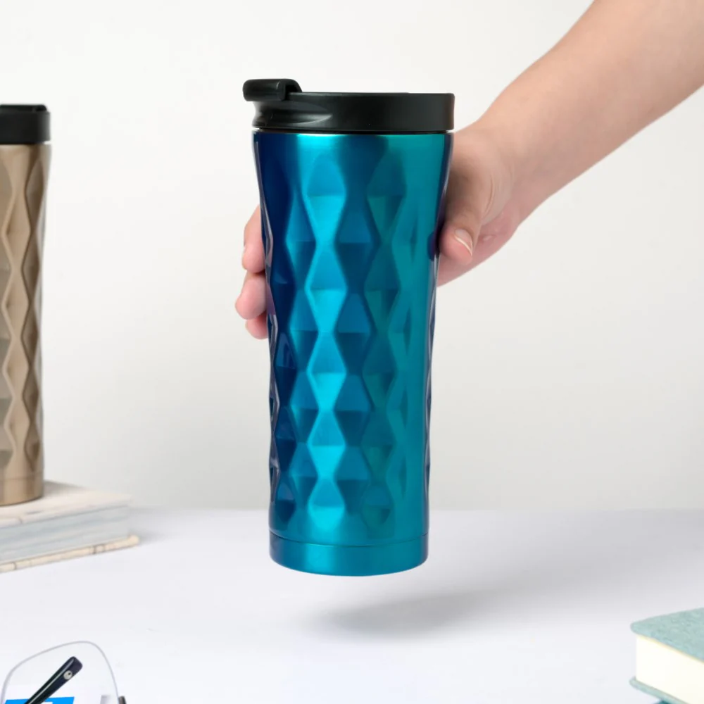 Double Walled Travel Tumbler Blue With Flip Lid 500ml - Image 2