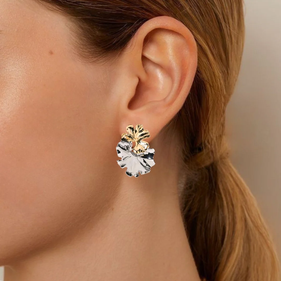 Dual Tone Lotus Earrings - Image 2