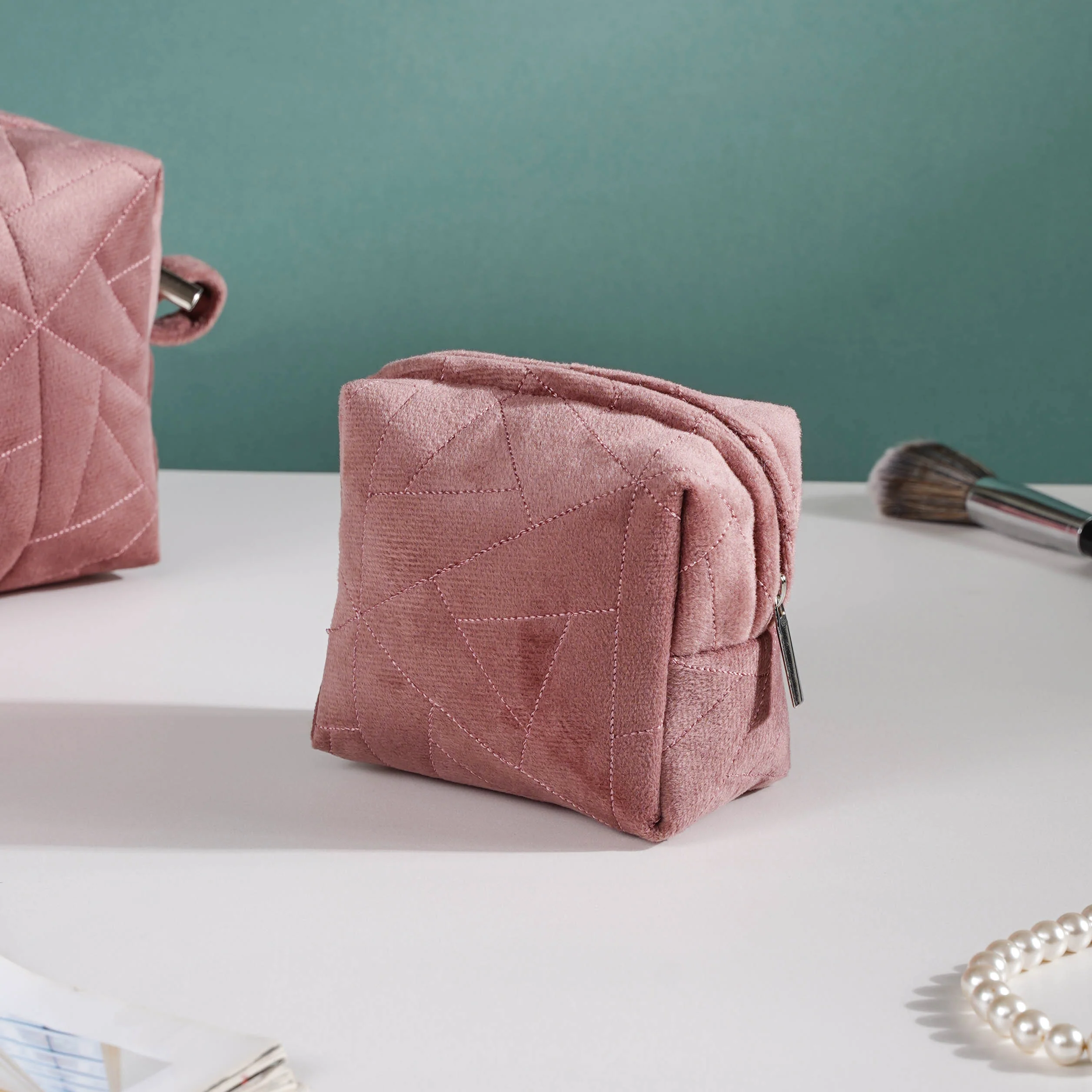 Dusty Rose Pink Cosmetic Bag Set Of 3 - Image 9