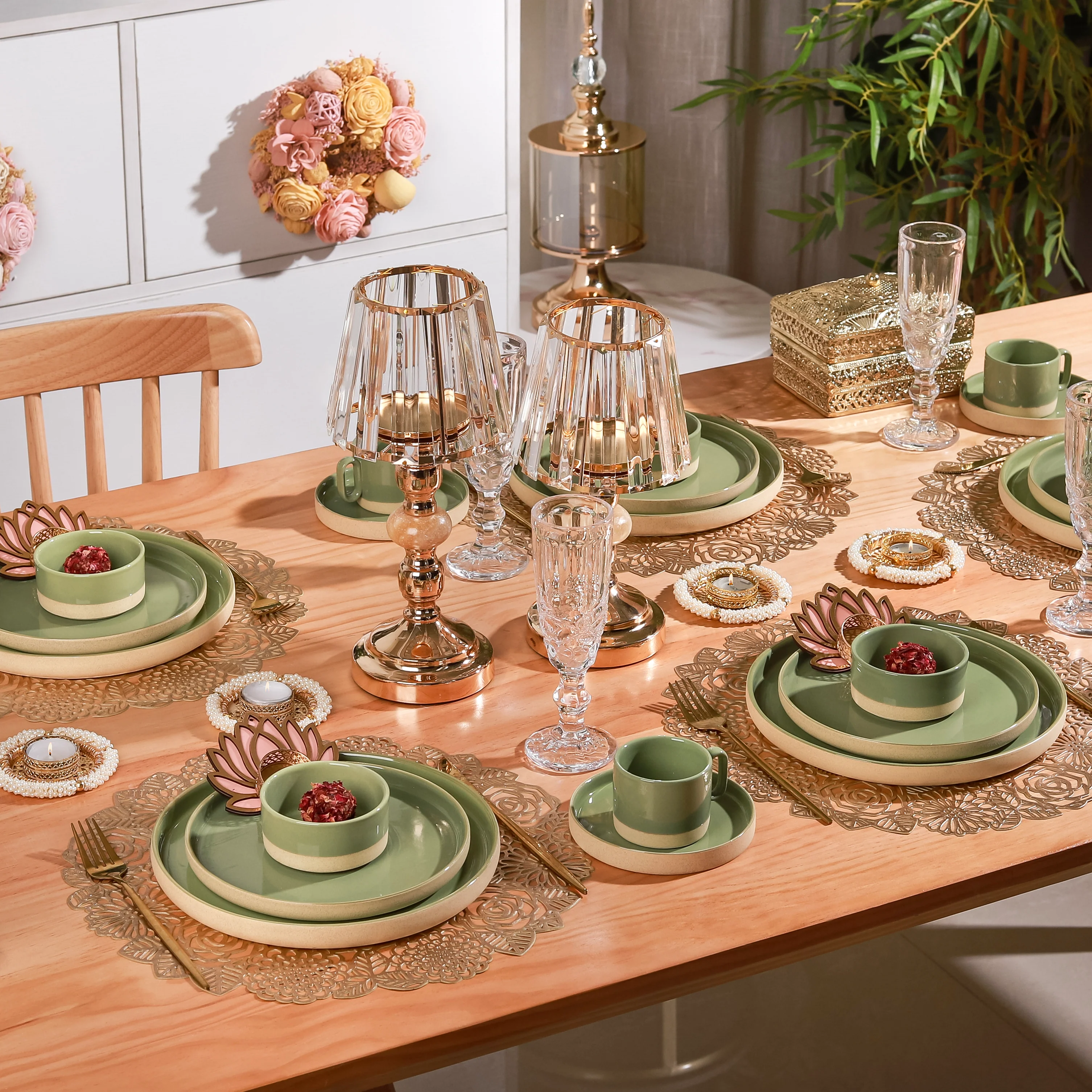 Earthy 22 Piece Dinner Set For 6 Sage Green - Image 2
