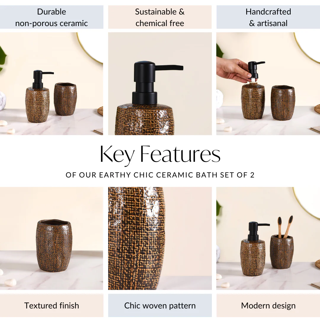 Earthy Chic Ceramic Bathroom Accessories Set Of 2 Brown - Image 6