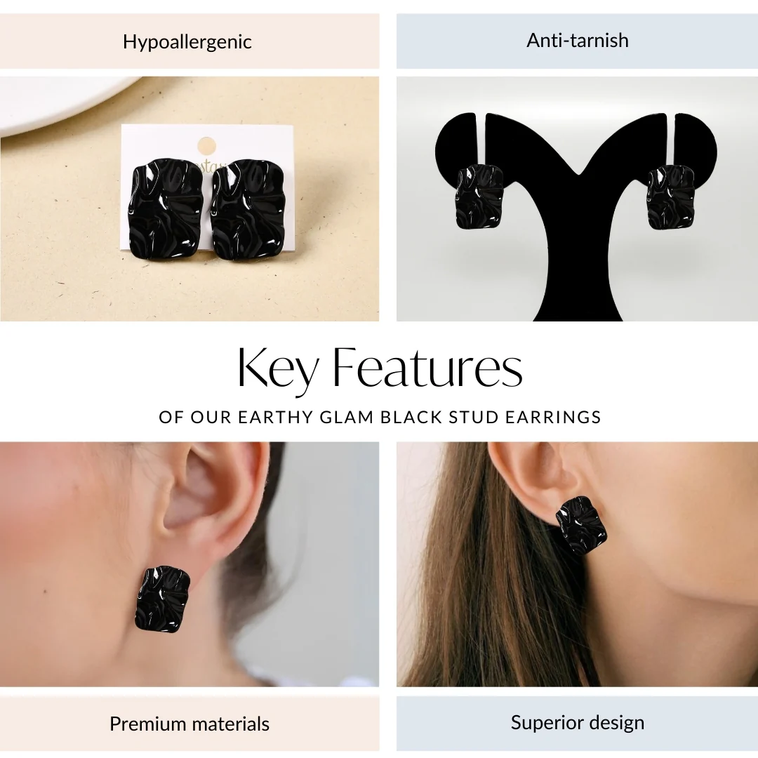 Earthy Glam Black Stud Earrings - Image 4